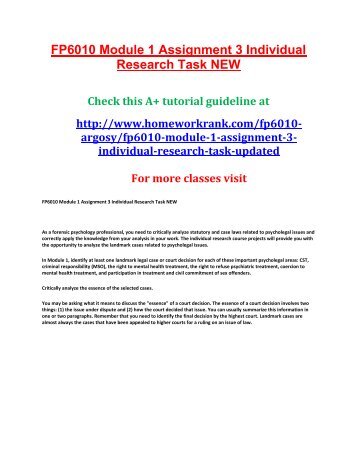 FP6010 Module 1 Assignment 3 Individual Research Task NEW