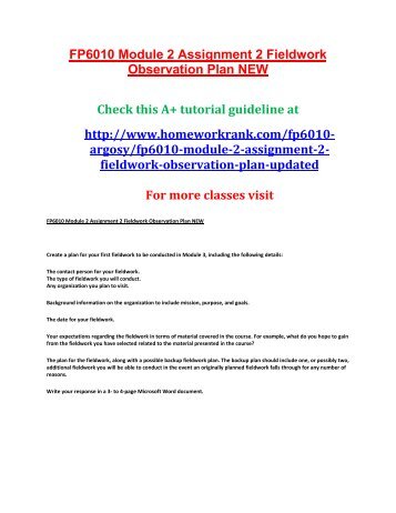 FP6010 Module 2 Assignment 2 Fieldwork Observation Plan NEW