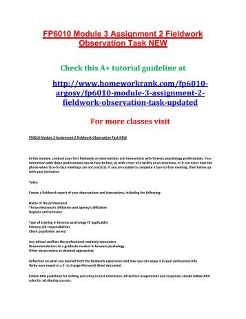 FP6010 Module 3 Assignment 2 Fieldwork Observation Task NEW