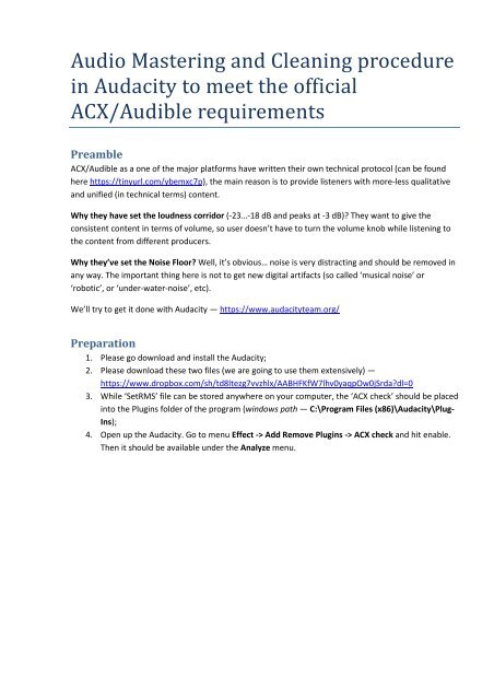 mastering for ACX with Audacity
