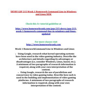 DEVRY GSP 215 Week 1 Homework Command Line in Windows and Linux NEW