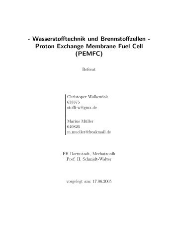 - Wasserstofftechnik und Brennstoffzellen - Proton ... - Schmidt-Walter