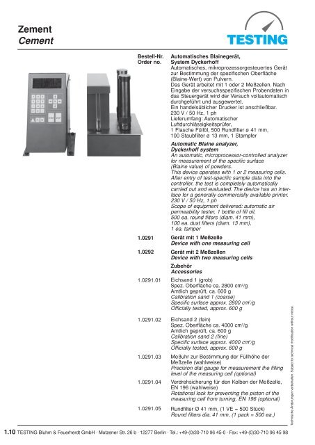 Zement Cement - Testing Equipment for Construction Materials