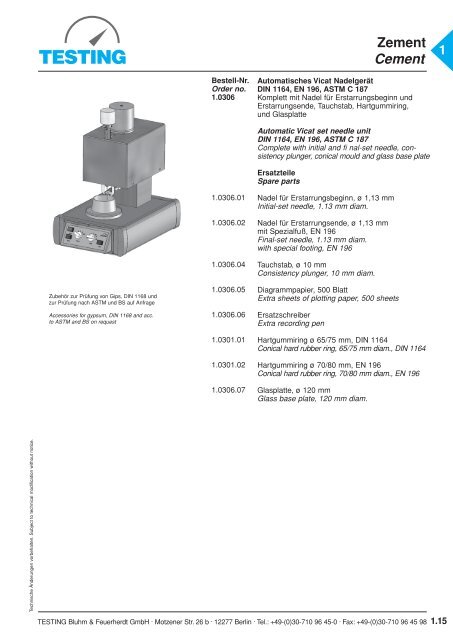 Zement Cement - Testing Equipment for Construction Materials