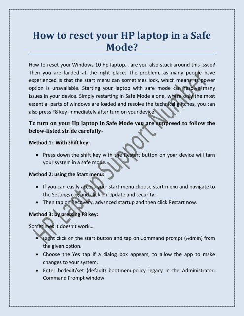 How to reset your HP laptop in a Safe Mode?