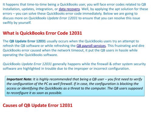 [Fixed] QuickBooks Update Error 12031 - QuickBooks Support & Help