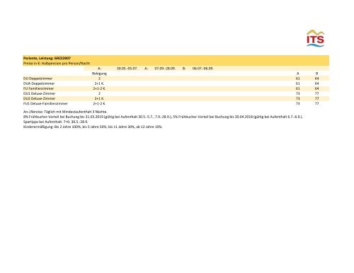 Preistabellen ITS Oesterreich S19