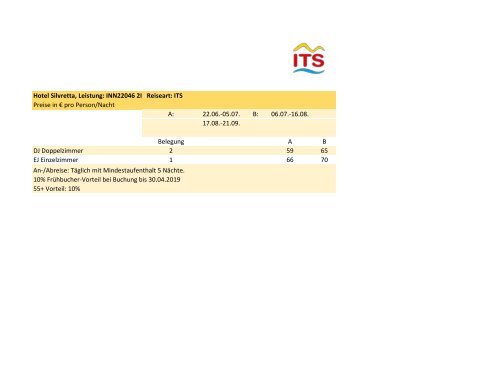 Preistabellen ITS Oesterreich S19