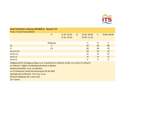 Preistabellen ITS Oesterreich S19