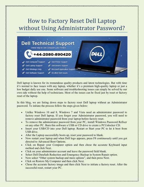 How To Factory Reset Dell Laptop Without Using Administrator Password