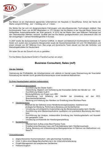 Business Consultant, Sales (m/f) - Kia