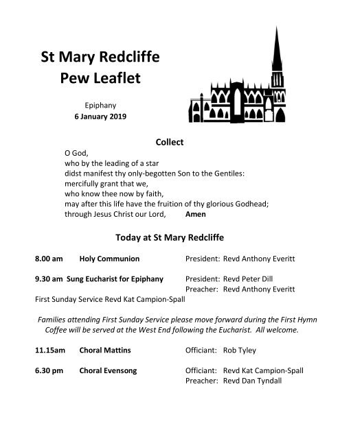 St Mary Redcliffe Church Pew Leaflet - January 6 2018