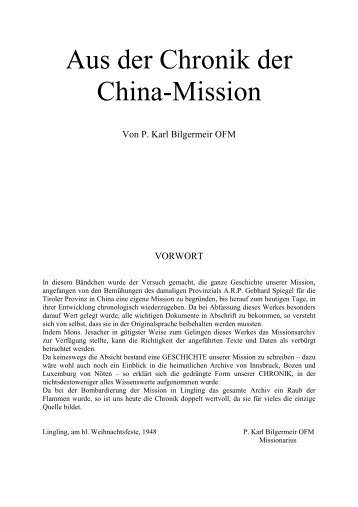 Aus der Chronik der China-Mission von P - Franziskaner in Schwaz