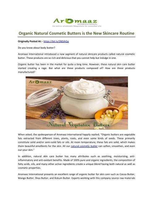 Organic Natural Cosmetic Butters is the New Skincare Routine