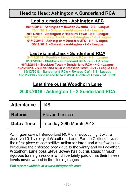 2018/19 #14 - 22nd December 2018 - Ashington v. Sunderland RCA