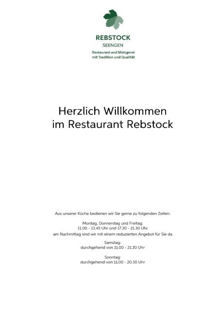 Speisekarte - Restaurant und Metzgerei Rebstock Seengen