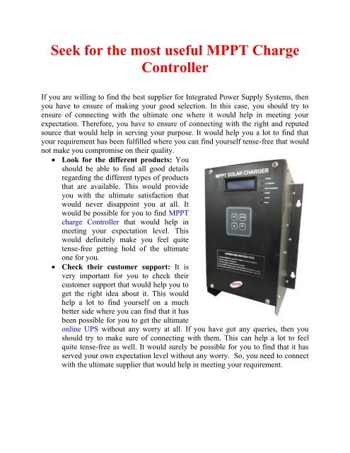 Seek for the most useful MPPT Charge Controller