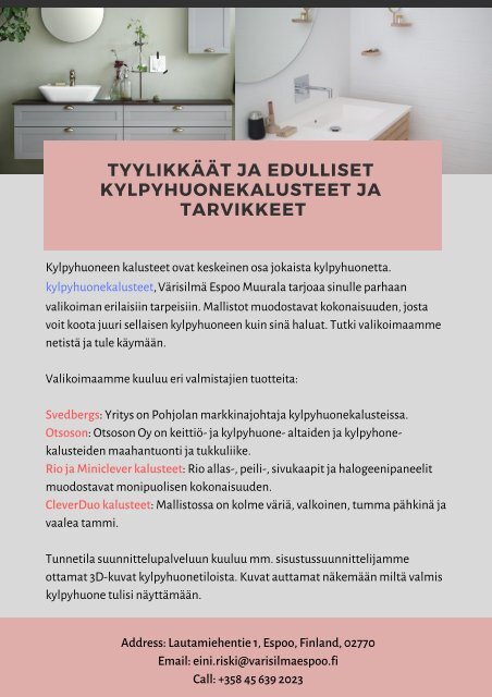 Tyylikkäät ja edulliset kylpyhuonekalusteet ja tarvikkeet