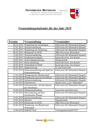 Veranstaltungskalender 2019 Mettendorf