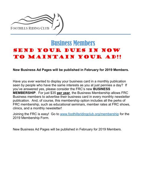 January 2019 FRC Member Newsletter 