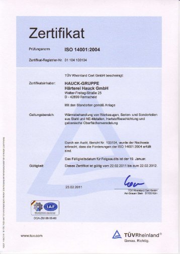 Zertifikat - Härterei Hauck Werther GmbH