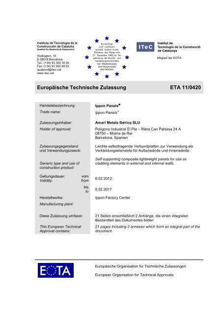 IPPON Verbundplatten ETA Nr. 11/0420