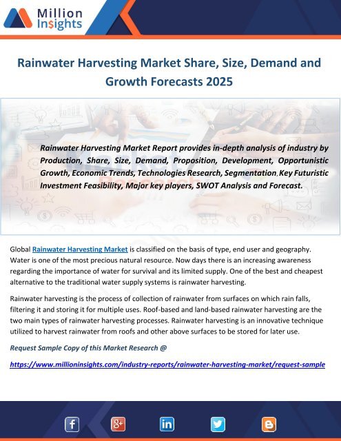 Rainwater Harvesting Market Share, Size, Demand and Growth Forecasts 2025