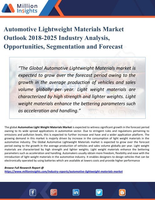 Automotive Lightweight Materials Market Segmentation and Analysis by Recent Trends, Development and Growth by Regions to 2025