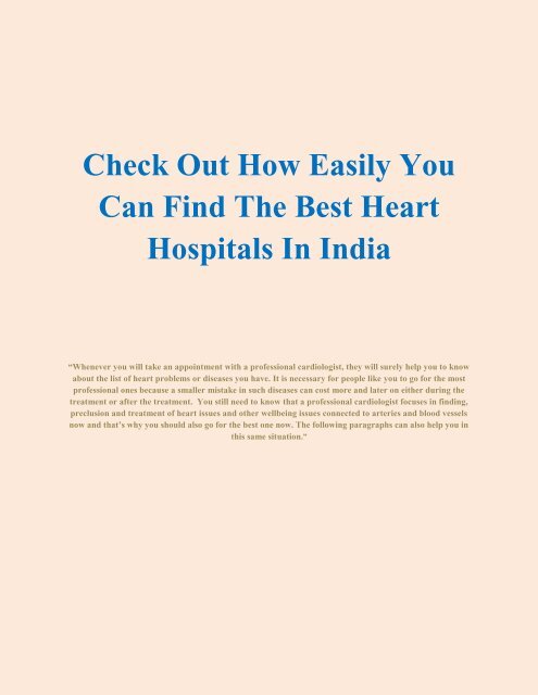 Check Out How Easily You Can Find The Best Heart Hospitals In India