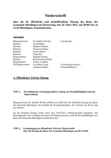 Niederschrift - Gemeinde Häuslingen