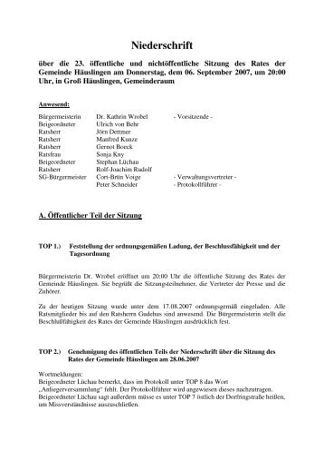 Niederschrift - Gemeinde Häuslingen