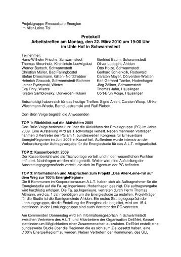 Protokoll Arbeitstreffen am Montag, den 22. März 2010 - Gemeinde ...