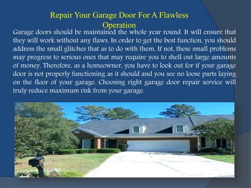 Repair Your Garage Door For A Flawless Operation