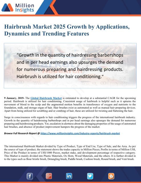 Hairbrush Market 2025 Industry Growth by Challenges, Opportunities 