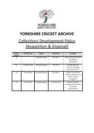 YORKSHIRE CRICKET ARCHIVE - COLLECTIONS DEVELOPMENT POLICY (Final)