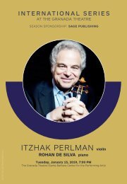 January 15, 2019—CAMA presents Itzhak Perlman, violin—International Series at The Granada Theatre, Santa Barbara