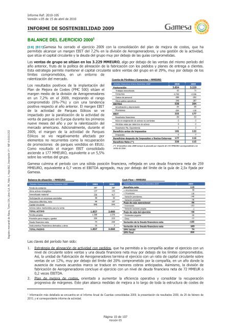 INFORME DE SOSTENIBILIDAD GAMESA 2009