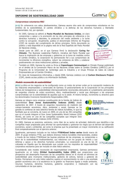 INFORME DE SOSTENIBILIDAD GAMESA 2009