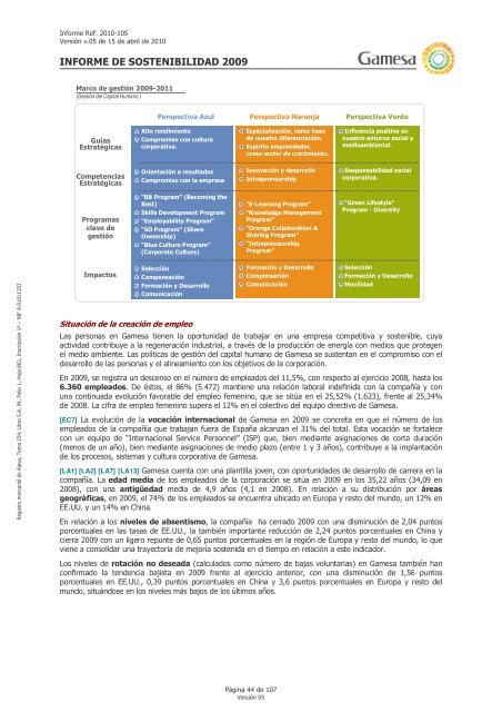 INFORME DE SOSTENIBILIDAD GAMESA 2009