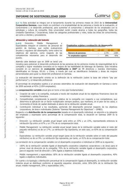 INFORME DE SOSTENIBILIDAD GAMESA 2009