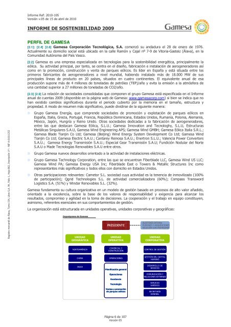 INFORME DE SOSTENIBILIDAD GAMESA 2009