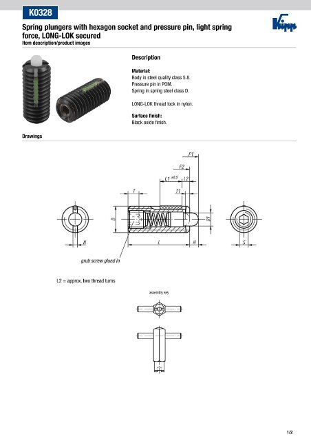 K0328 Spring plungers with hexagon socket and pressure ... - KIPP