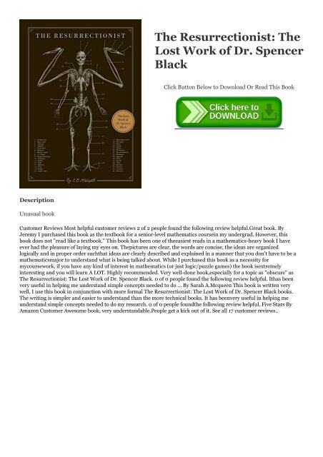 Ebook Download The Resurrectionist: The Lost Work of Dr. Spencer Black Full Ebook | READ ONLINE