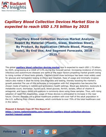 Capillary Blood Collection Devices Market Size is expected to reach USD 1.75 billion by 2025 