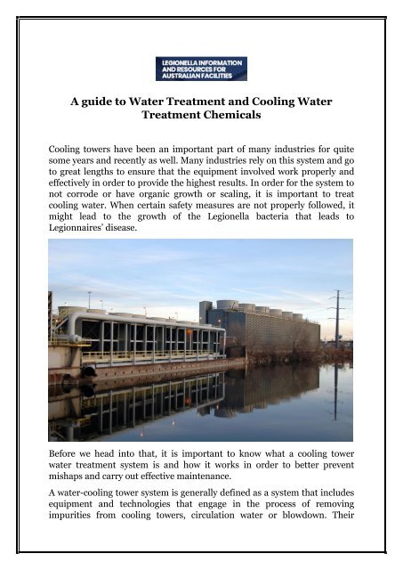 A guide to Water Treatment and Cooling Water Treatment Chemicals