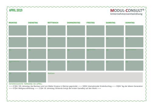 MODUL-CONSULT.de - SocialMedia - Kalender - 2019