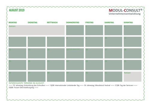 MODUL-CONSULT.de - SocialMedia - Kalender - 2019