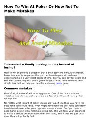 How To Win At Poker Or How Not To Make Mistakes