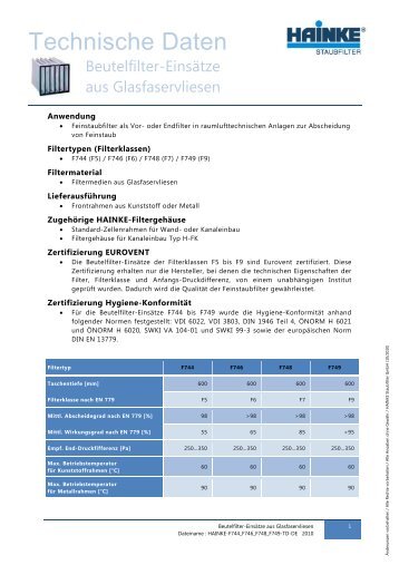 Beutelfilter F744,F746,F748,F749 - HAINKE Staubfilter