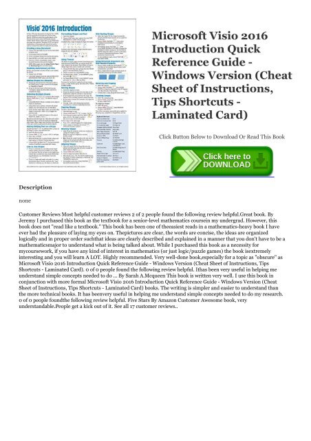 EPUB$ Microsoft Visio 2016 Introduction Quick Reference Guide - Windows Version (Cheat Sheet of Instructions, Tips   Shortcuts - Laminated Card) Ebook READ ONLINE